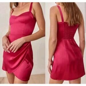 Reformation Fonda Silk Mini Dress Rhubarb Pink Size 10 Sweetheart Coquette Club